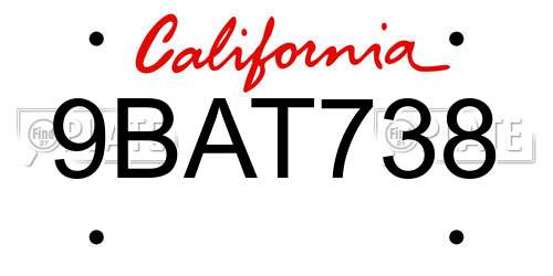 9BAT738 California License Plate