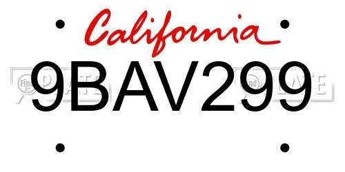 9BAV299 California License Plate