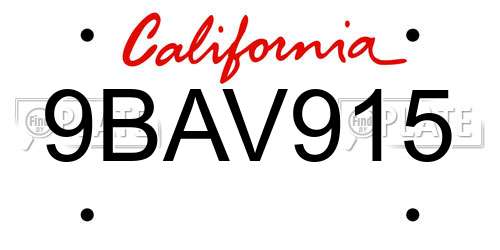9BAV915 California License Plate