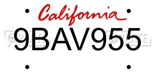 9BAV955 California License Plate