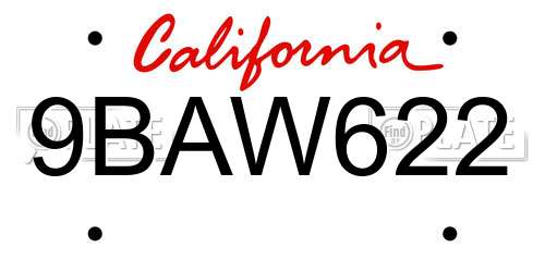 9BAW622 California License Plate