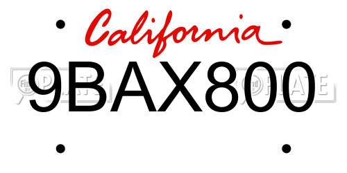 9BAX800 California License Plate