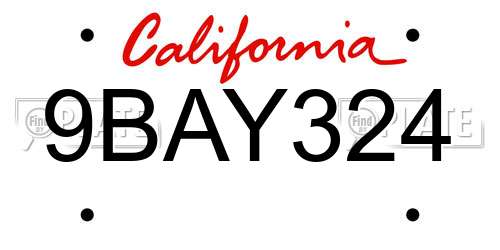 9BAY324 California License Plate