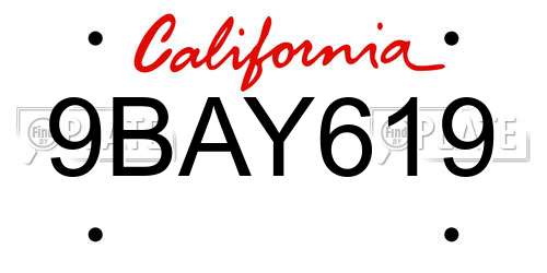 9BAY619 California License Plate