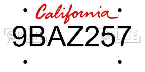 9BAZ257 California License Plate