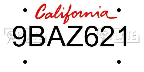 9BAZ621 California License Plate