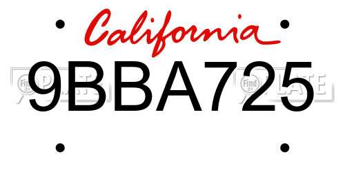 9BBA725 California License Plate