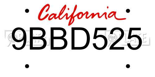 9BBD525 California License Plate