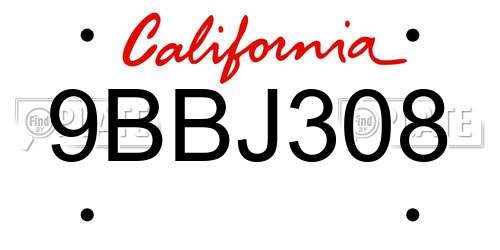 9BBJ308 California License Plate