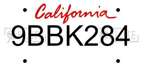 9BBK284 California License Plate