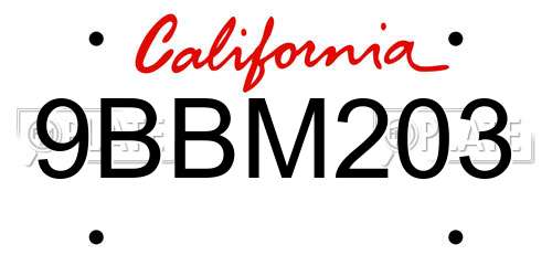 9BBM203 California License Plate