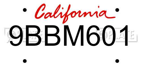 9BBM601 California License Plate