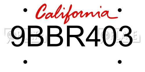 9BBR403 California License Plate