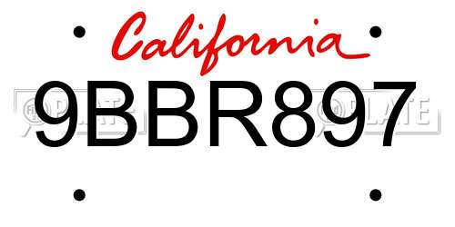 9BBR897 California License Plate