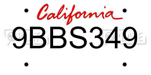9BBS349 California License Plate