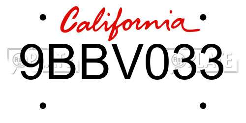 9BBV033 California License Plate