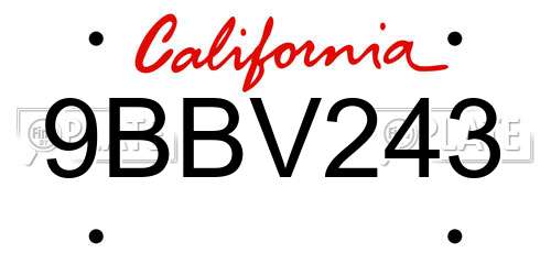 9BBV243 California License Plate