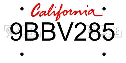 9BBV285 California License Plate