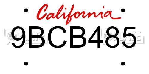 9BCB485 California License Plate
