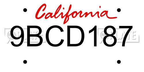 9BCD187 California License Plate