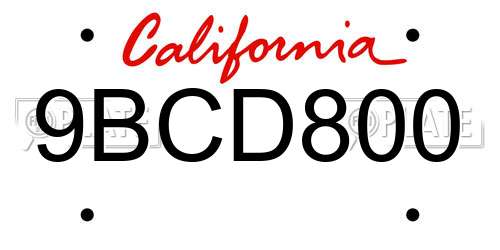 9BCD800 California License Plate
