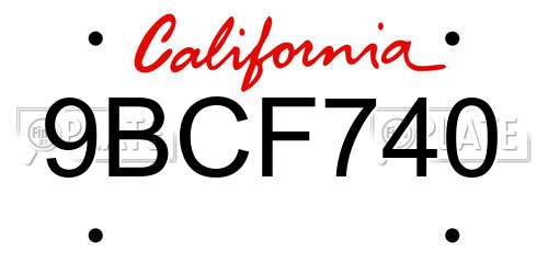 9BCF740 California License Plate