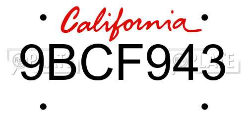 9BCF943 California License Plate