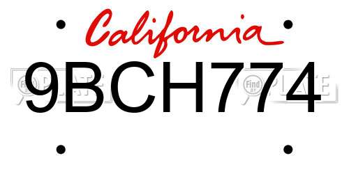 9BCH774 California License Plate