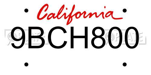 9BCH800 California License Plate