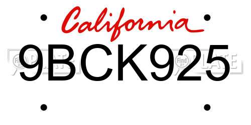 9BCK925 California License Plate