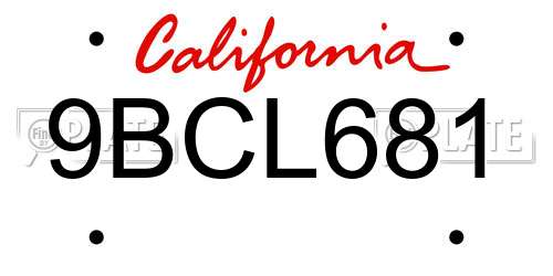 9BCL681 California License Plate