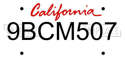 9BCM507 California License Plate