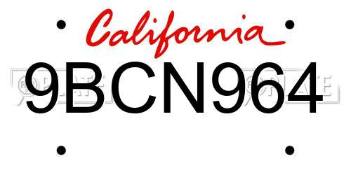 9BCN964 California License Plate