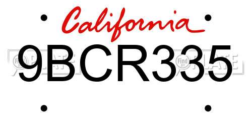 9BCR335 California License Plate
