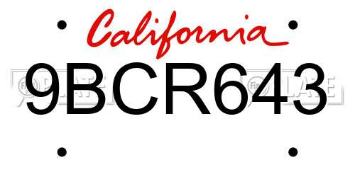 9BCR643 California License Plate