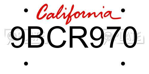 9BCR970 California License Plate