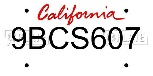 9BCS607 California License Plate