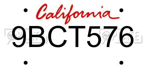 9BCT576 California License Plate