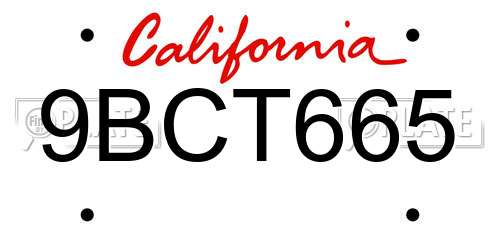9BCT665 California License Plate
