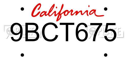 9BCT675 California License Plate