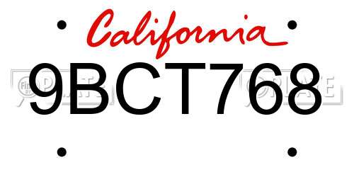 9BCT768 California License Plate