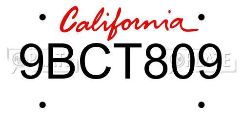 9BCT809 California License Plate