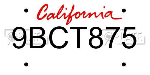 9BCT875 California License Plate