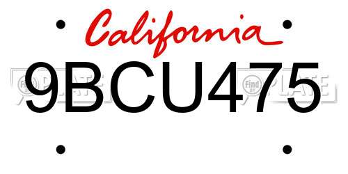 9BCU475 California License Plate