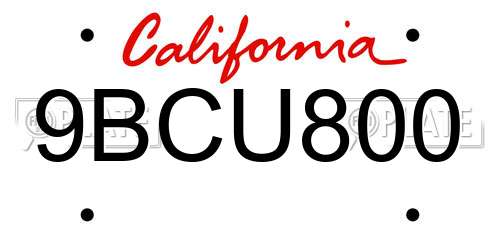 9BCU800 California License Plate