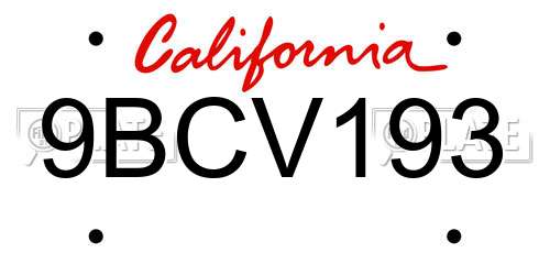 9BCV193 California License Plate