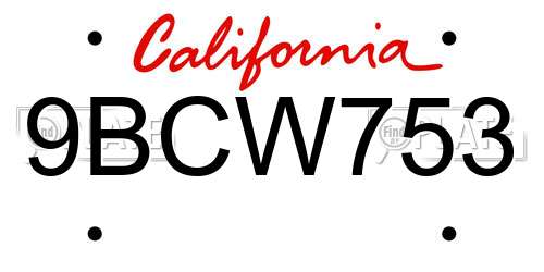 9BCW753 California License Plate