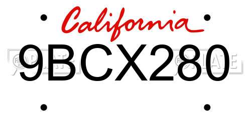 9BCX280 California License Plate