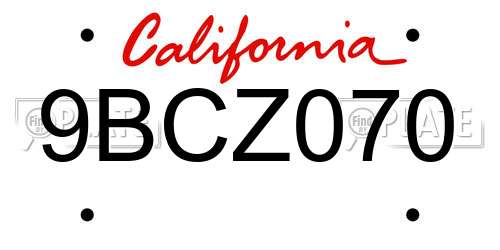 9BCZ070 California License Plate