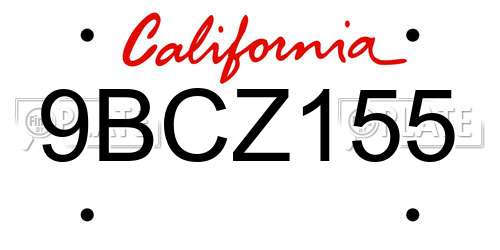 9BCZ155 California License Plate